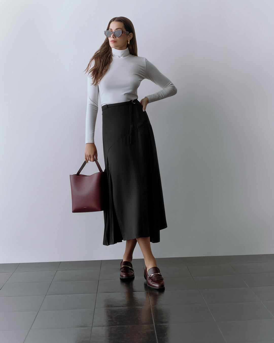 Silk Pleated Side Skirt