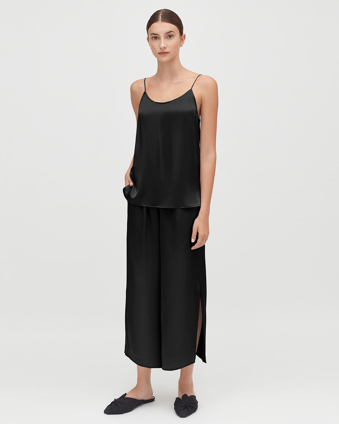 Washable Charmeuse Cropped Wide-Leg Pant