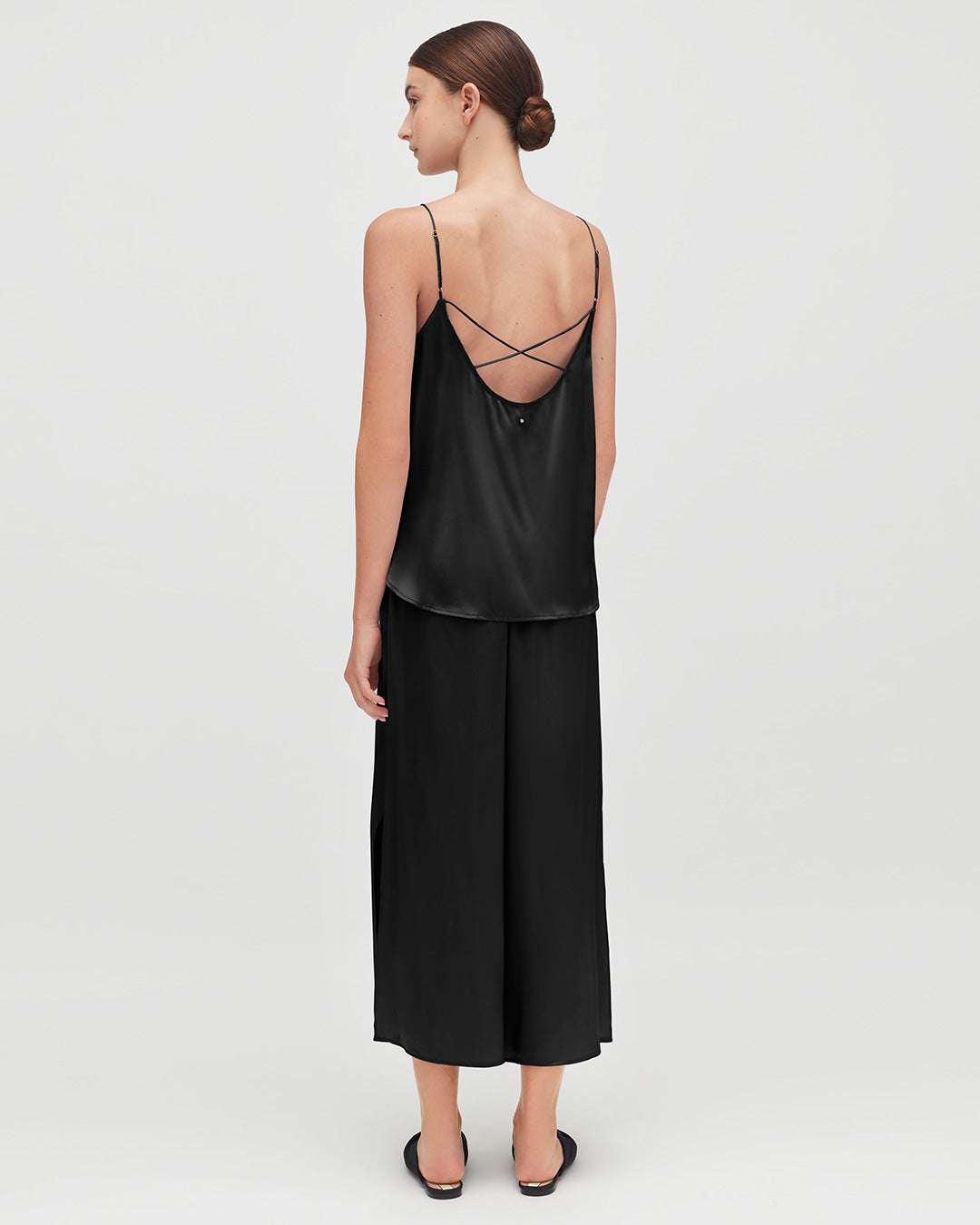 Washable Charmeuse Cropped Wide-Leg Pant