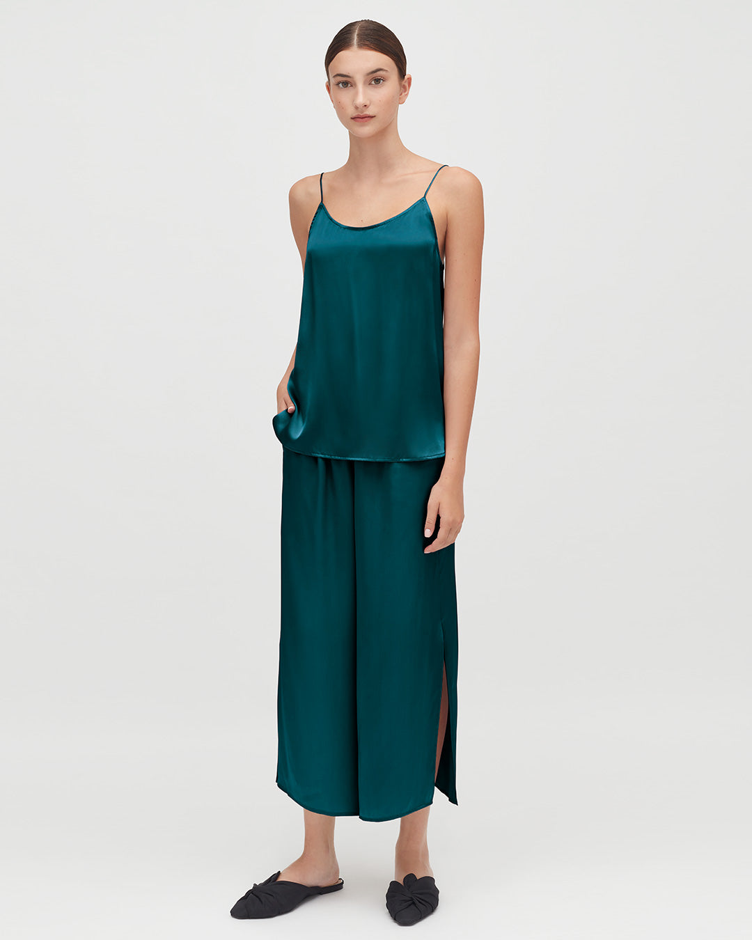 Washable Charmeuse Cropped Wide-Leg Pant