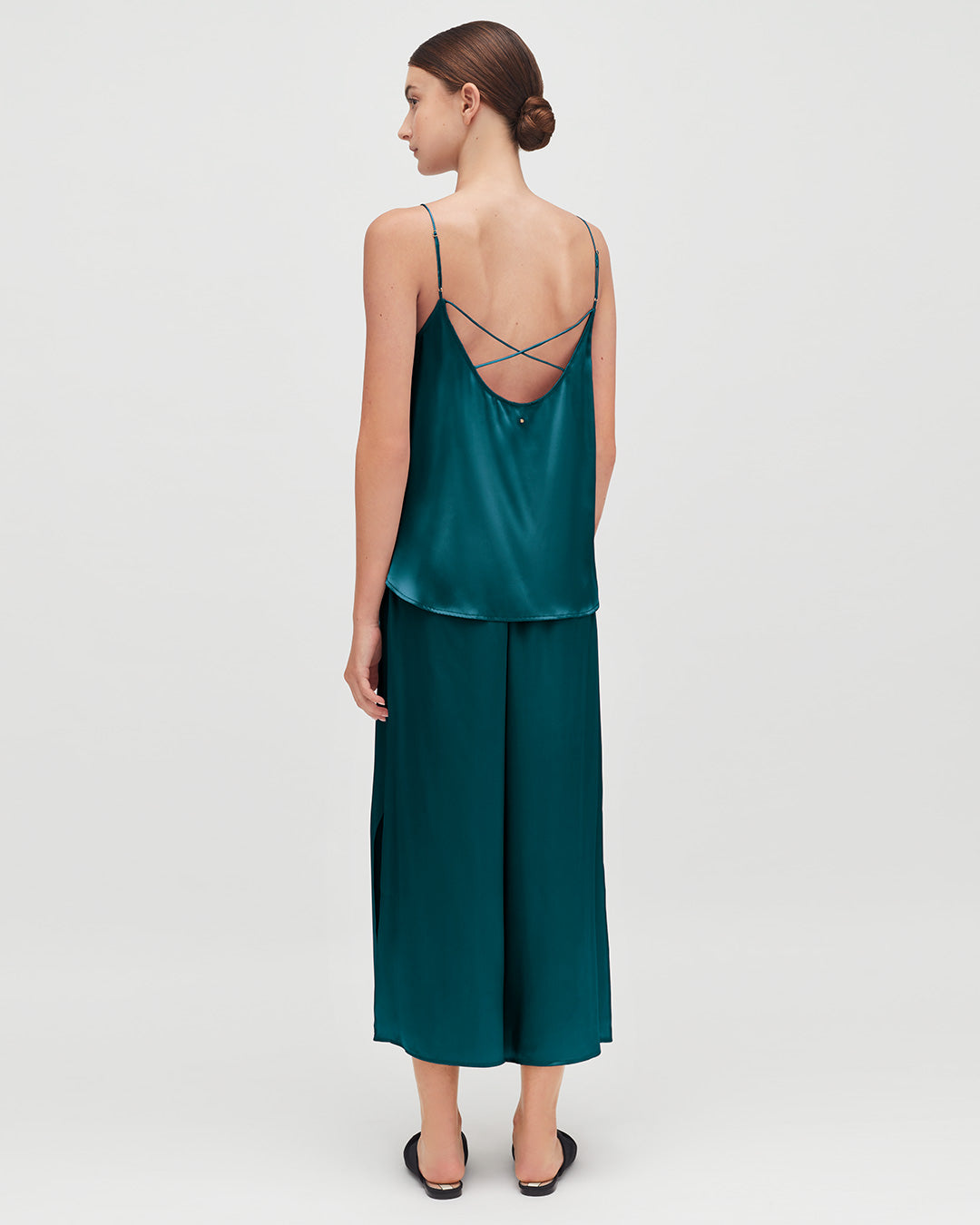 Washable Charmeuse Cropped Wide-Leg Pant