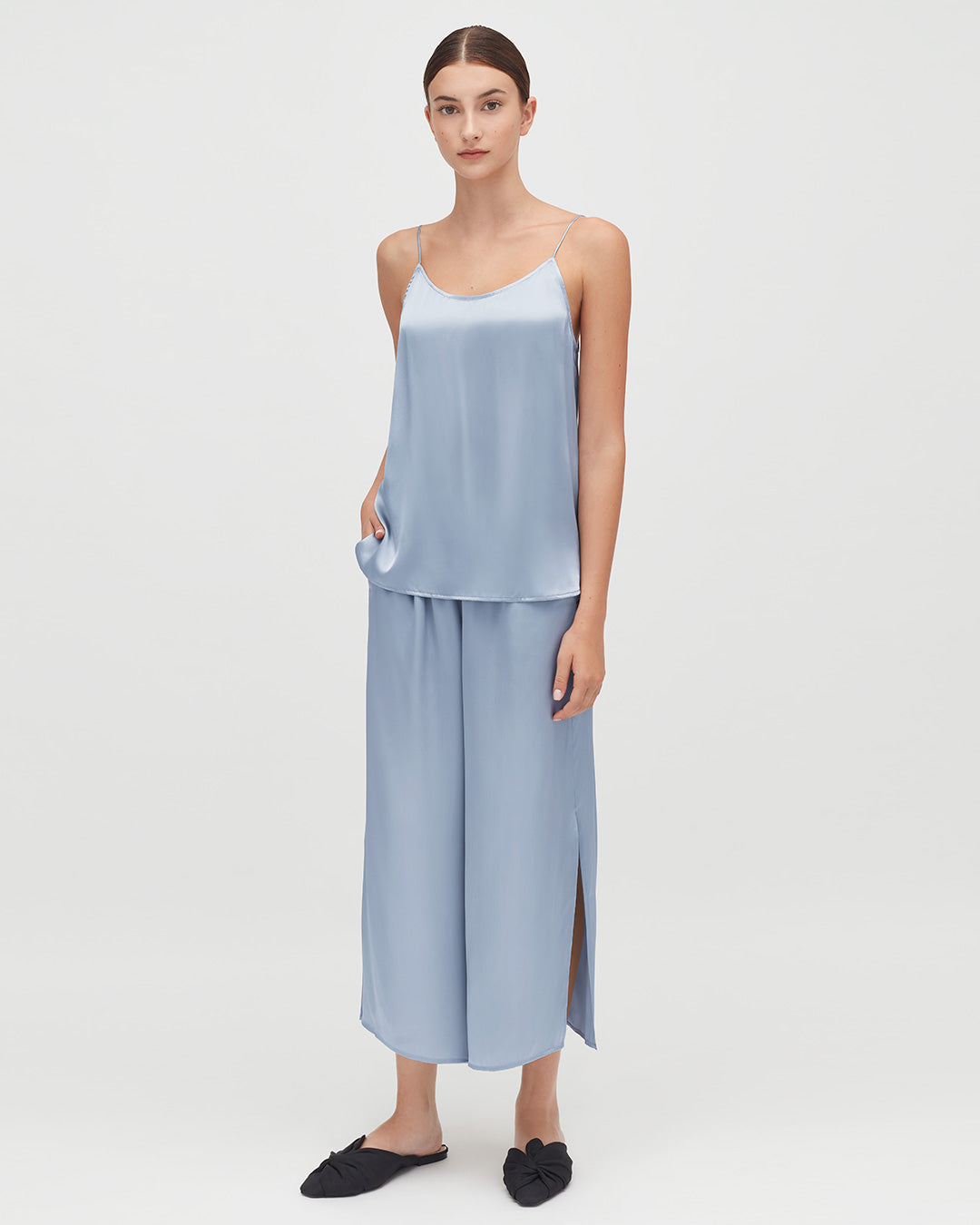 Washable Charmeuse Cropped Wide-Leg Pant
