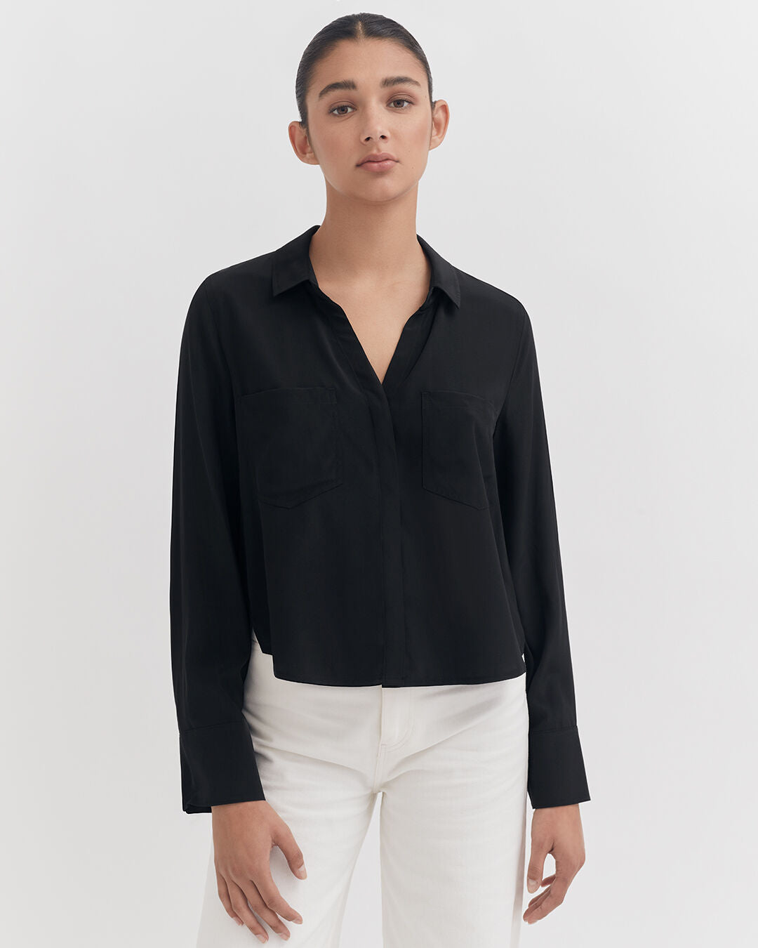 Silk Pocket Front Cropped Shirt