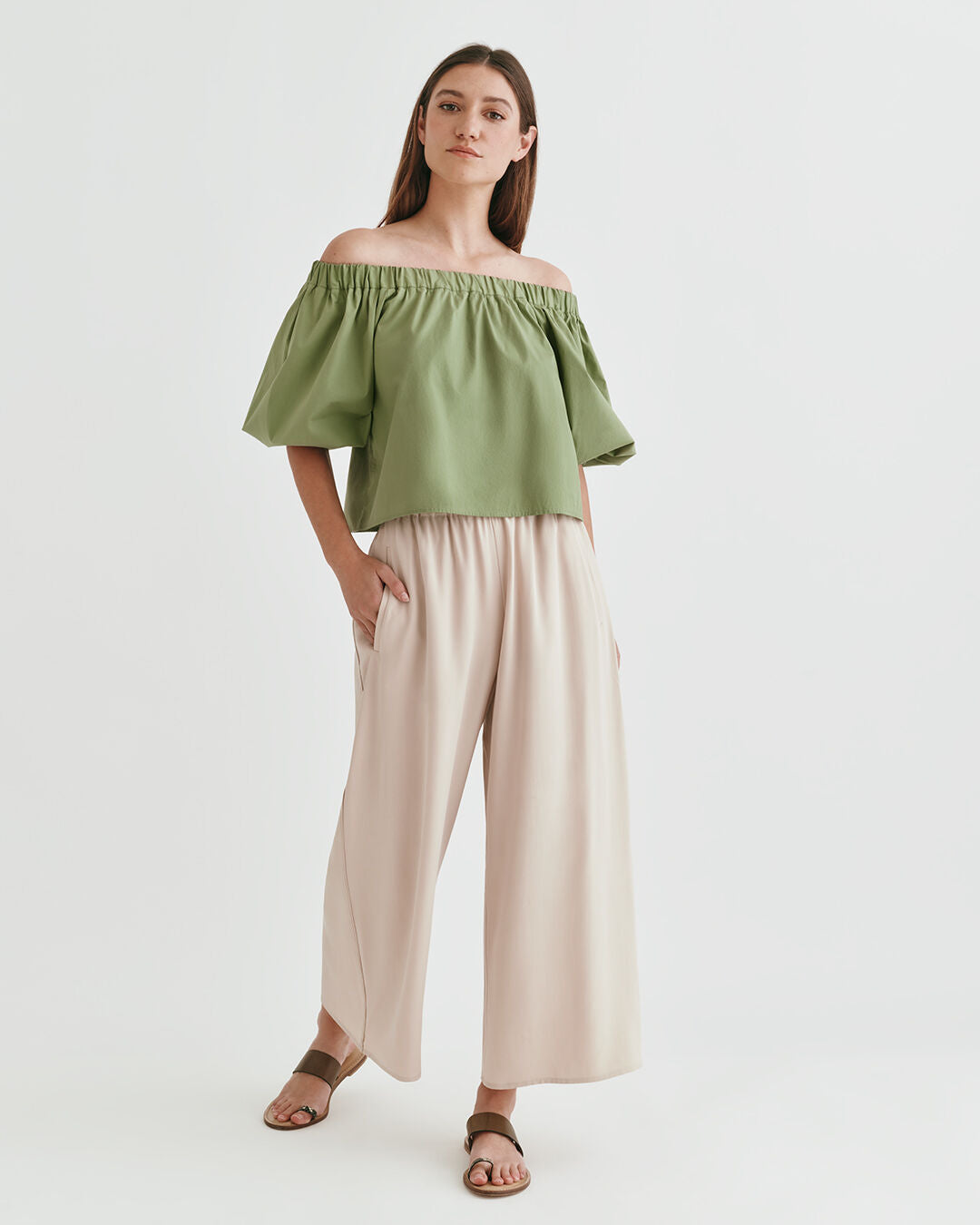 Poplin Off-The-Shoulder Cropped Top