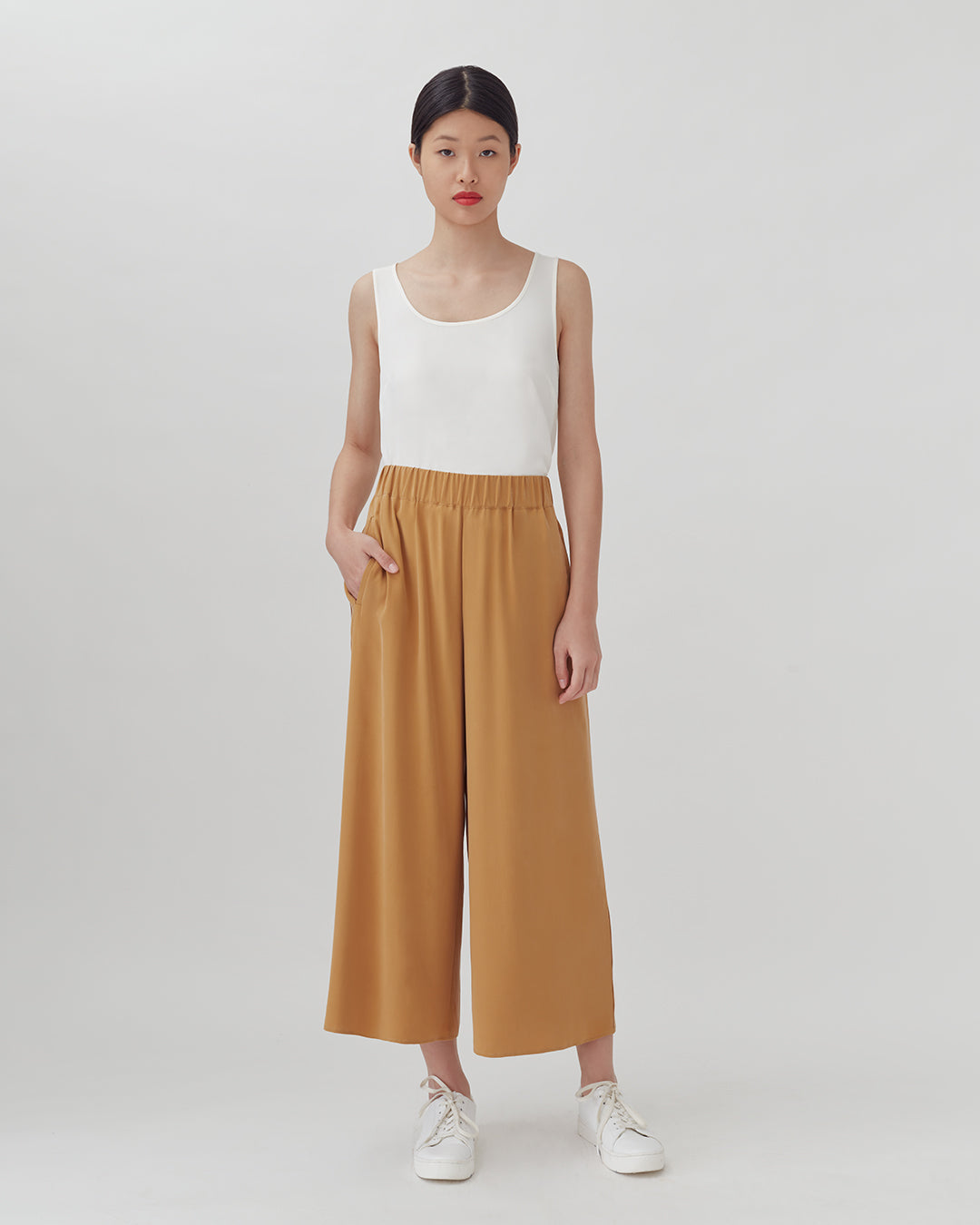Washable Silk Wide-Leg Cropped Pant