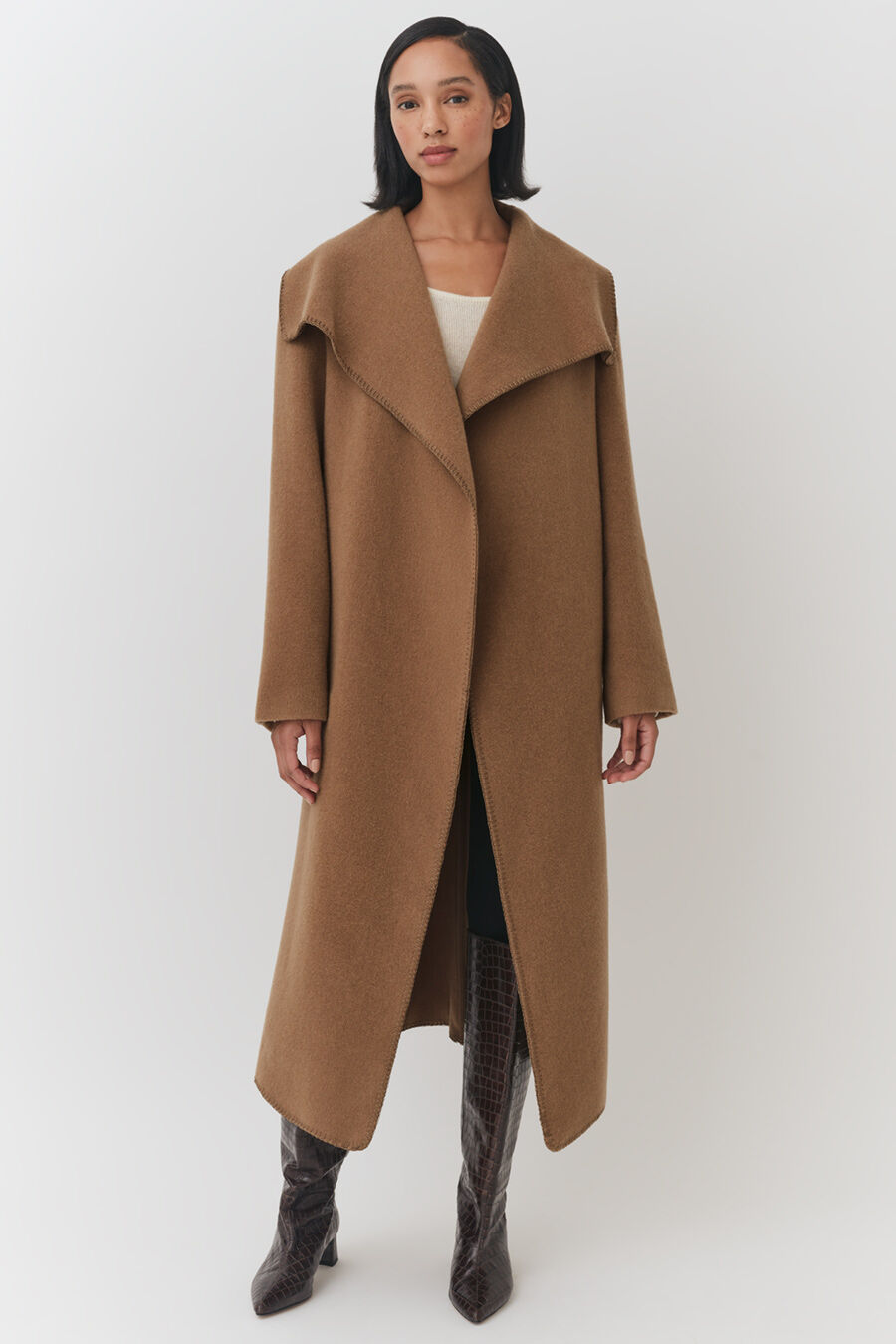 Wool Draped Collar Coat