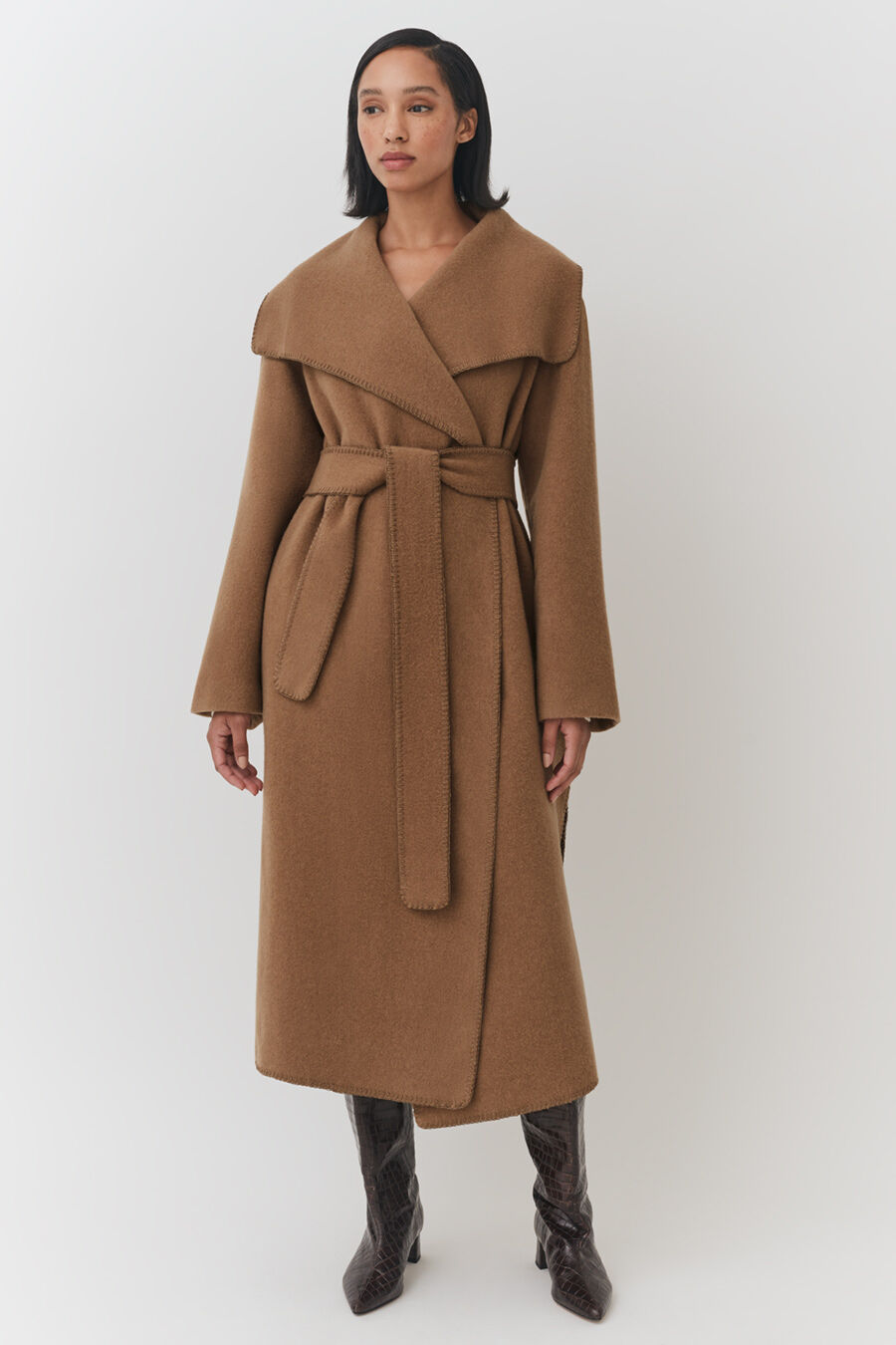 Wool Draped Collar Coat