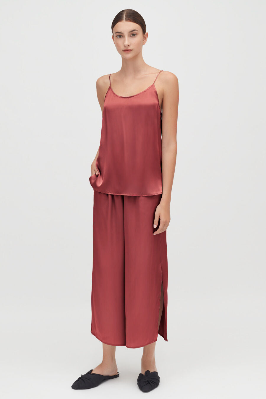 Washable Charmeuse Cropped Wide-Leg Pant