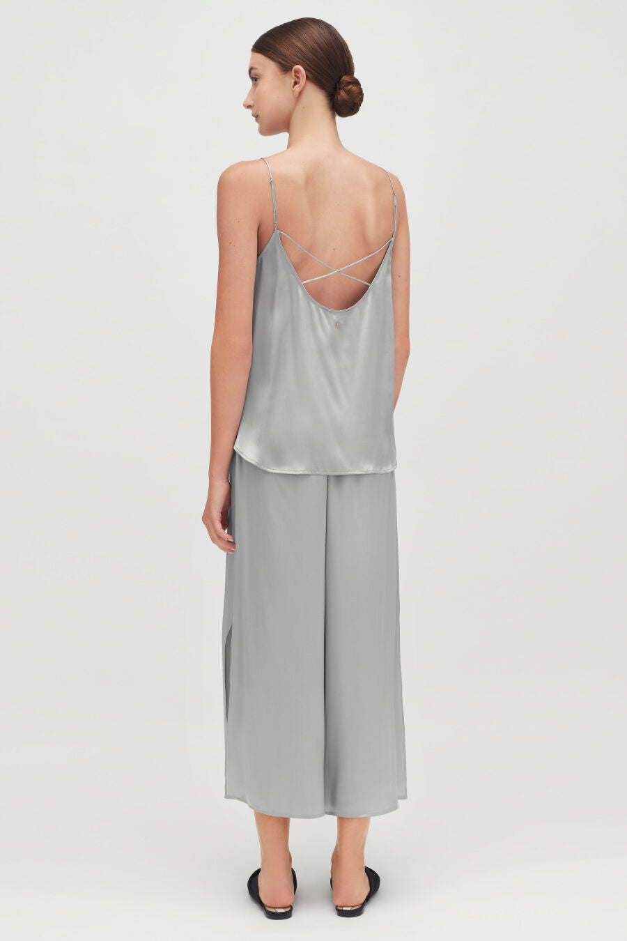 Washable Charmeuse Cropped Wide-Leg Pant