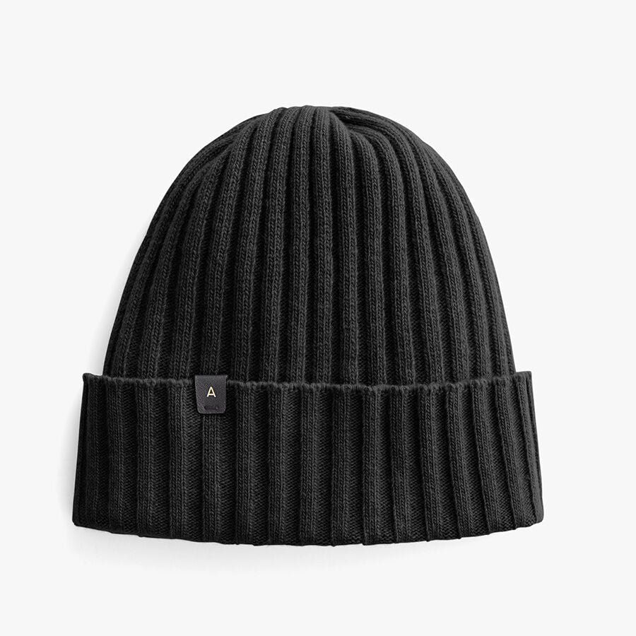 Mens Wool Cashmere Ribbed Beanie