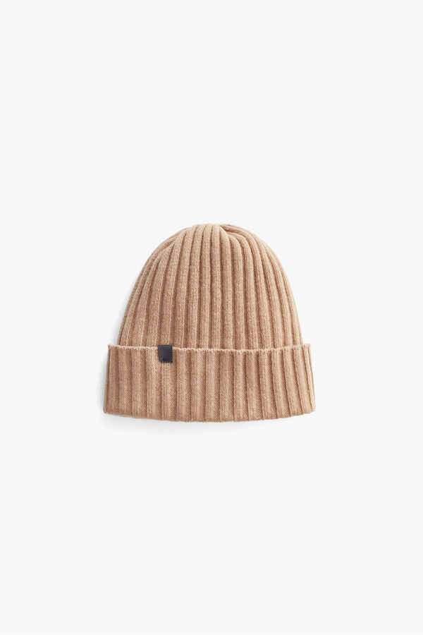 Mens Wool Cashmere Ribbed Beanie